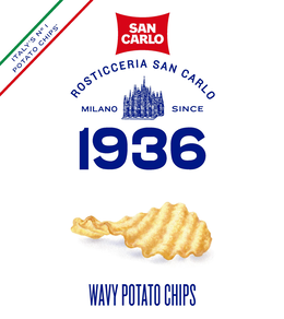 ITALY'S N° 1 POTATO CHIPS SAN CARLO ROSTICCERIA SAN CARLO MILANO SINCE 1936 WAVY POTATO CHIPS logo