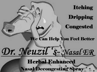 ITCHING DRIPPING CONGESTED WE CAN HELP YOU FEEL BETTER DR. NEUZIL'S- NASAL ER HERBAL ENHANCED NASAL DECONGESTING SPRAY logo