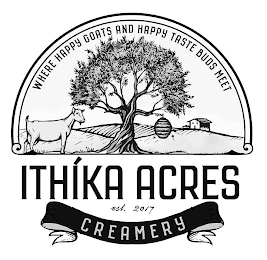 ITHÍKA ACRES CREAMERY EST. 2017 WHERE HAPPY GOATS AND HAPPY TASTE BUDS MEET logo