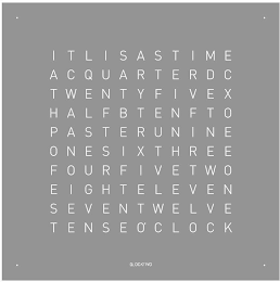 ITLISASTIME ACQUARTERDC TWENTYFIVEX HALFBTENFTO PASTERUNINE ONESIXTHREE FOURFIVETWO EIGHTELEVEN SEVENTWELVE TENSEOCLOCK logo