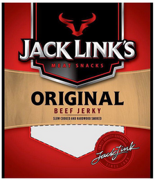JACK LINK'S MEAT SNACKS ORIGINAL BEEF JERKY SLOW COOKED AND MESQUITE SMOKED FAMILY QUALITY GUARANTEE JACK LINK SINCE 1885 logo
