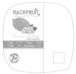 JACKFRUIT SWEET & FRESH PREMIUM QUALITY 100% NATURAL NO ADDED SUGARS SUPERFOOD GOOD SOURCE OF FIBER NO ARTIFICIAL FLAVORS NO ARTIFICIAL COLORING VEGAN GOOD SOURCE OF MINERALS AND VITAMINS HEALTHY INFINIBEES BY ABEEO PRODUCE logo