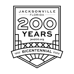 JACKSONVILLE FLORIDA 200 YEARS JAX200.ORG 1822 BICENTENNIAL 2022 logo