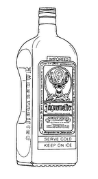JAGERMEISTER AUSZUG EDELSTER KRAEUTER KRAEUTER LIQUEUR CARAMEL COLOR ADDED 1,75 LITER 35% ALC. BY VOL. (70 PROOF) PRODUCED AND BOTTLED BY MAST-JAEGERMEISTER AG WOLFENBUETTEL, WESTERN GERMANY GEGRUENDET IM JAHRE 1878 DAS IST DES JAEGERS EHRENSCHILD, DASS ER BESCHUETZT UND HEGT SEIN WILD, WEIDMAENNISCH JAGT, WIE SICH'S GEHOERT, DEN SCHOEPFER IM GESCHOEPFE EHRT IMPORTED SERVE COLD KEEP ON ICE logo