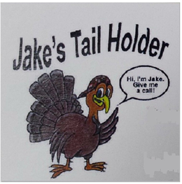 JAKE'S TAIL HOLDER; HI, I'M JAKE, GIVE ME A CALL! logo
