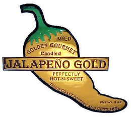 JALAPEÑO GOLD GOLDEN GOURMET MILD CANDIED PERFECTLY HOT-N-SWEET THIRD COAST POTTERY AND GIFTS INC. NET WT. 8 OZ logo