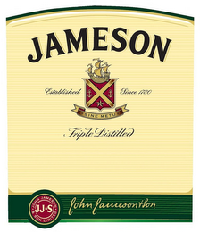 JAMESON ESTABLISHED SINCE 1780 SINE METU TRIPLE DISTILLED JOHN JAMESON & SON LIMITED JJ&S JOHN JAMESON & SON logo