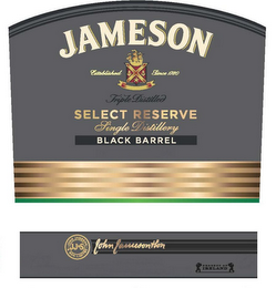 JAMESON ESTABLISHED SINCE 1780 TRIPLE DISTILLED SELECT RESERVE SINGLE DISTILLERY BLACK BARREL JJ&S JOHN JAMESON & SON LIMITED JOHN JAMESON & SON PRODUCT OF IRELAND logo