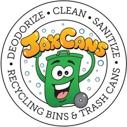 JAXCANS · DEODORIZE · CLEAN · SANITIZE · RECYCLING BINS & TRASH CANS