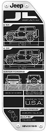 JEEP JL SPORT UTILITY 4X4 2 DR WB 96.8 OL 166.6 4 DR WB 118.4 OL 188.2 WATER FORDING 30 IN. AT 5 MPH TR 64.4 OW 73.9 MADE IN THE U.S.A. DEVELOPED IN AUBURN HILLS, MI BUILT IN TOLEDO, OH SINCE 1941 logo