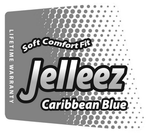 JELLEEZ CARIBBEAN BLUE SOFT COMFORT FIT LIFETIME WARRANTY logo