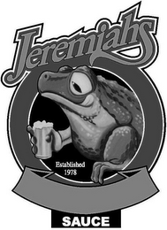 JEREMIAHS ESTABLISHED 1978 SAUCE logo
