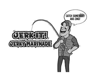 JERK IT! JERKY MARINADE CATCH SOME HEAT AND ZING! logo