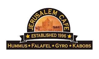 JERUSALEM CAFE ESTABLISHED 1996 HUMMUS FALAFEL GYRO KABOBS logo