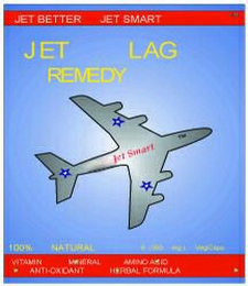 JET LAG REMEDY, JET SMART, JET BETTER, HERBAL FORMULA, AMINO ACID, ANTIOXIDANT, VITAMIN, MINERAL, 100% NATURAL, SIX (350MG) VEGICAPS logo