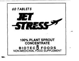 JET STRESS 100% PLANT SPROUT CONCENTRATE BIOTEC FOODS NON-MEDICINAL FOOD SUPPLEMENT 60 TABLETS logo