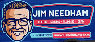 JIM NEEDHAM HEATING · COOLING · PLUMBING · DRAIN CALL TODAY 720.679.5289 WWW.CALLJIMNOW.COM logo