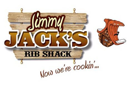 JIMMY JACK'S RIB SHACK NOW WE'RE COOKIN'... logo