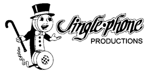 JINGLE PHONE PRODUCTIONS/TELEPHONE GUY IN A TOP HAT AND TUX HOLDING A CANE logo