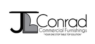 JL CONRAD COMMERCIAL FURNISHINGS "YOUR ONE STOP TABLE TOP SOLUTION" logo