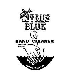 JOE'S CITRUS BLUE HAND CLEANER CONTAINSLANOLIN RUB ON WASH OFF logo