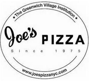 JOE'S PIZZA SINCE 1975, THE GREENWICH VILLAGE INSTITUTION, WWW.JOESPIZZANYC.COM logo