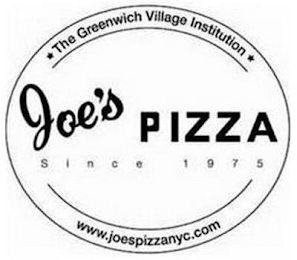 JOE'S PIZZA SINCE 1975, THE GREENWICH VILLAGE INSTITUTE, WWW.JOESPIZZANYC.COM logo