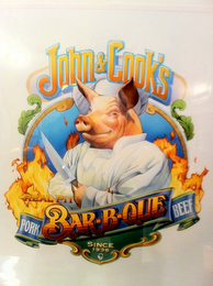 JOHN & COOK'S REAL PIT BAR-B-QUE PORK BEEF SINCE 1936 logo
