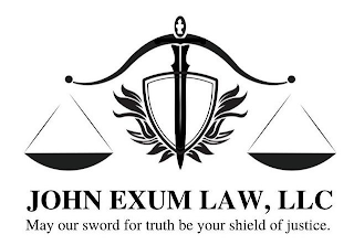 JOHN EXUM LAW, LLC MAY OUR SWORD FOR TRUTH BE YOUR SHIELD OF JUSTICE logo