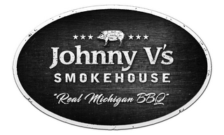 JOHNNY V'S SMOKEHOUSE "REAL MICHIGAN BBQ" logo