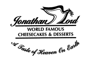 JONATHAN LORD WORLD FAMOUS CHEESECAKES & DESSERTS A TASTE OF HEAVEN ON EARTH logo