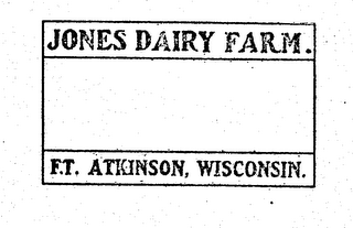 JONES DAIRY FARM. F.T. ATKINSON, WISCONSIN. logo