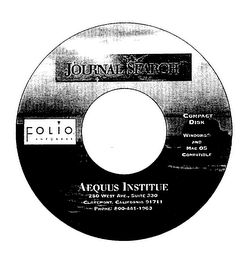 JOURNAL SEARCH AEQUUS INSTITUE FOLIO COMPACT DISK WINDOWS AND MAC OS COMPATIBLE logo