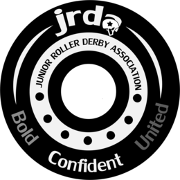 JRDA JUNIOR ROLLER DERBY ASSOCIATION BOLD CONFIDENT UNITED logo