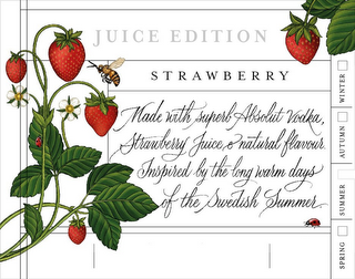 JUICE EDITION STRAWBERRY MADE WITH SUPERB ABSOLUT VODKA, STRAWBERRY JUICE & NATURAL FLAVOUR. INSPIRED BY THE LONG WARM DAYS OF THE SWEDISH SUMMER. SPRING SUMMER AUTUMN WINTER logo