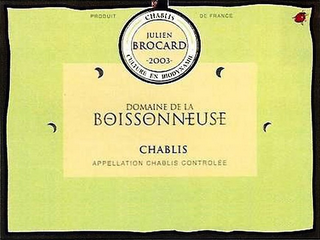 JULIEN BROCARD CHABLIS CULTURE IN BIODYNAMIC DOMAINE DE LA BOISSONNEUSE CHABLIS APPELLATION CHABLIS CONTROLLE PRODUCT DE FRANCE logo