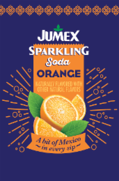 JUMEX SPARKLING SODA ORANGE NATURALLY FLAVORED WITH OTHER NATURAL FLAVORS A BIT OF MEXICO ~IN EVERY SIP~ logo