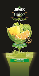 JUMEX UNICO GREEN JUICE 100% JUICE · PREMIUM · PREMIUM WITH CACTUS FIBER AND CELERY NO SUGAR ADDED PRESERVATIVES logo