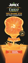 JUMEX ÚNICO 100% ORANGE JUICE NOT FROM CONCENTRATE · PREMIUM · PREMIUM STRAIGHT FROM THE ORANGE NO PULP NO SUGAR ADDED PRESERVATIVES logo
