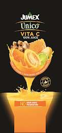 JUMEX ÚNICO VITA C 100% JUICE SOURCE OFVITAMIN C WITH HONEY AND GINGER EXTRACTS · PREMIUM · PREMIUM NO SUGAR ADDED PRESERVATIVES logo