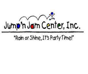 JUMP'N JAM CENTER, INC. "RAIN OR SHINE, IT'S PARTY TIME!" logo