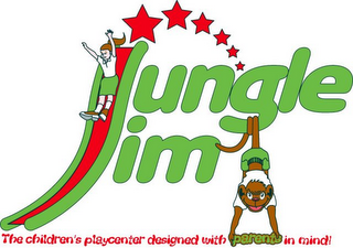 JUNGLE JIM THE CHILDREN'S PLAYCENTER DESIGNED WITH PARENTS IN MIND! logo