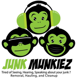 JUNK MUNKIEZ TIRED OF SEEING, HEARING, SPEAKING ABOUT YOUR JUNK? REMOVAL, HAULING, AND CLEANUP logo