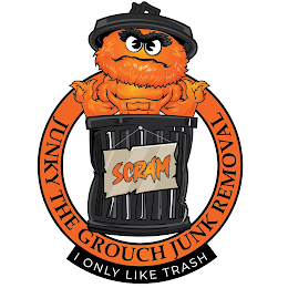 JUNKY THE GROUCH JUNK REMOVAL,SCRAM, I ONLY LIKE TRASH logo