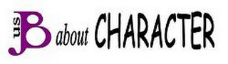 JUS B ABOUT CHARACTER logo