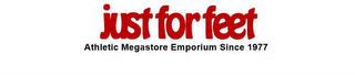 JUST FOR FEET ATHLETIC MEGASTORE EMPORIUM SINCE 1977 logo