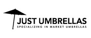 JUST UMBRELLAS SPECIALIZING IN MARKET UMBRELLAS logo