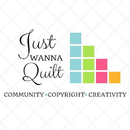 JUST WANNA QUILT COMMUNITY COPYRIGHT CREATIVITY logo