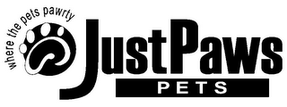 JUSTPAWS PETS WHERE THE PETS PAWRTY logo