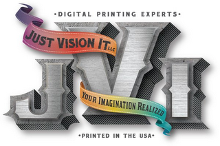 JVI ·DIGITAL PRINTING EXPERTS·  ·PRINTED IN THE USA·  JUST VISION IT LLC YOUR IMAGINATION REALIZED logo